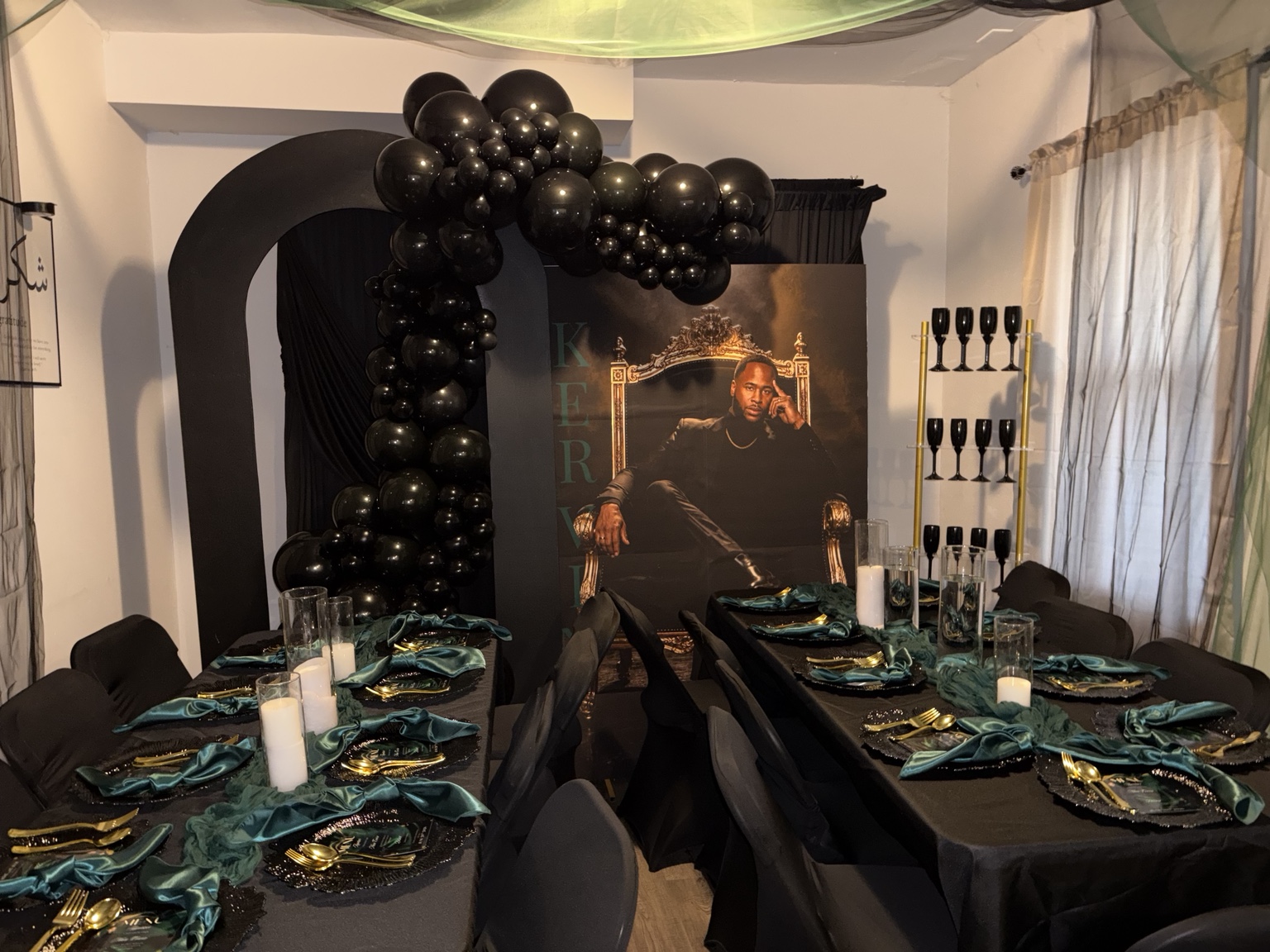 Black and teal birthday tablescape by Lovelee LuxDecor